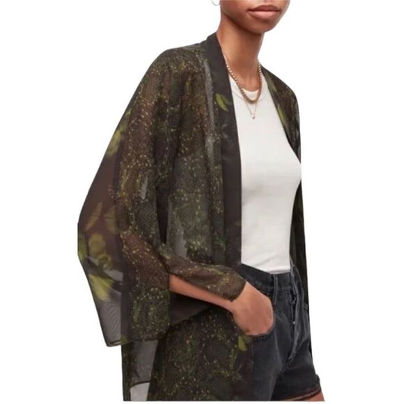 All Saints Womens Casi Ceres Kimono Green Butterfly Print NWT UK 10 US 6 - Picture 1 of 14